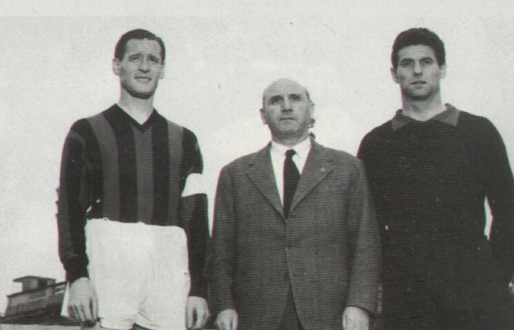 Calcio il seregnese d'adozione Toni Busini, dt del Milan, tra Nils Liedholm e Lorenzo Buffon