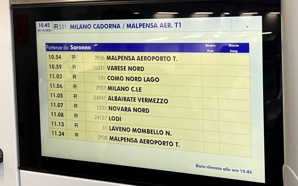 Misisnto studente pendolare Monitor bordo Malpensa Express