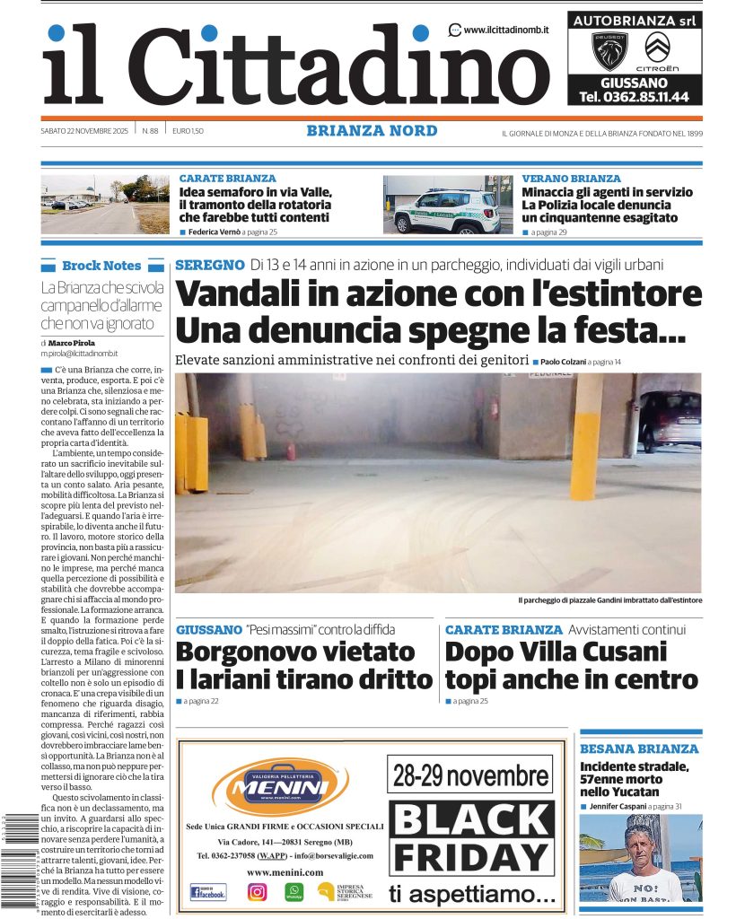 Il Cittadino 2025 prime pagine 22 novembre