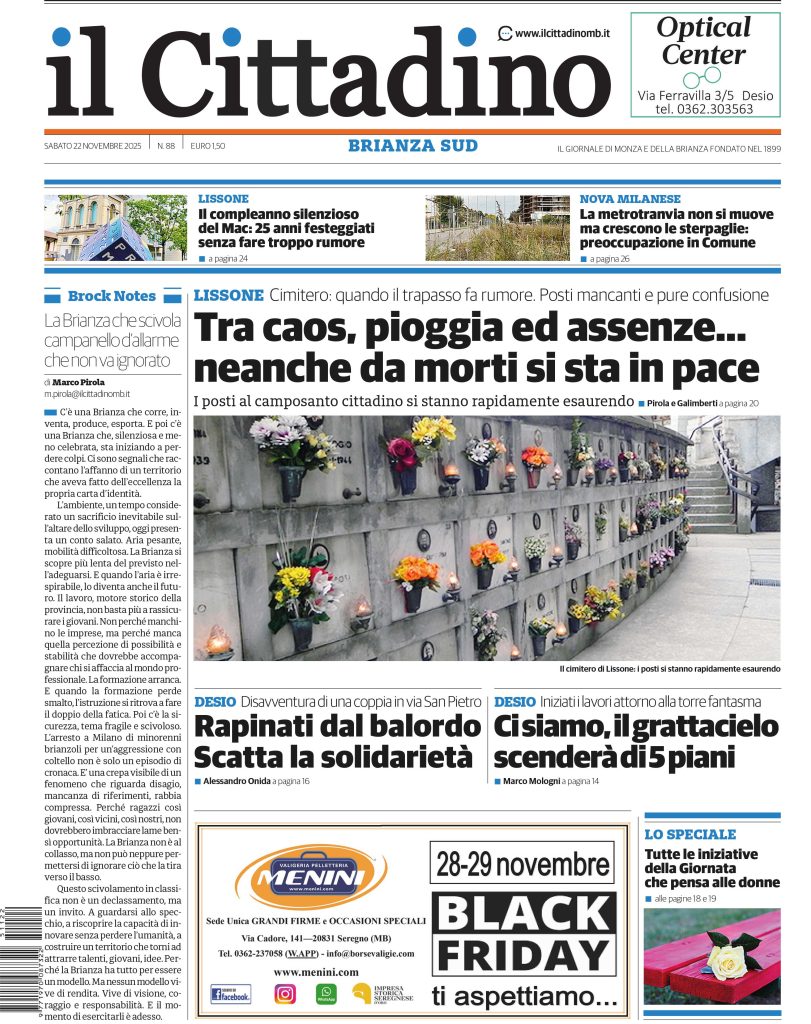 Il Cittadino 2025 prime pagine 22 novembre
