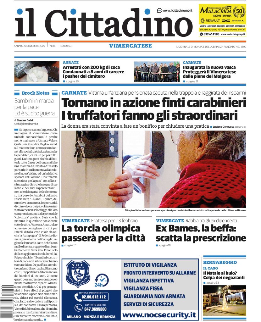 Il Cittadino 2025 prime pagine 22 novembre