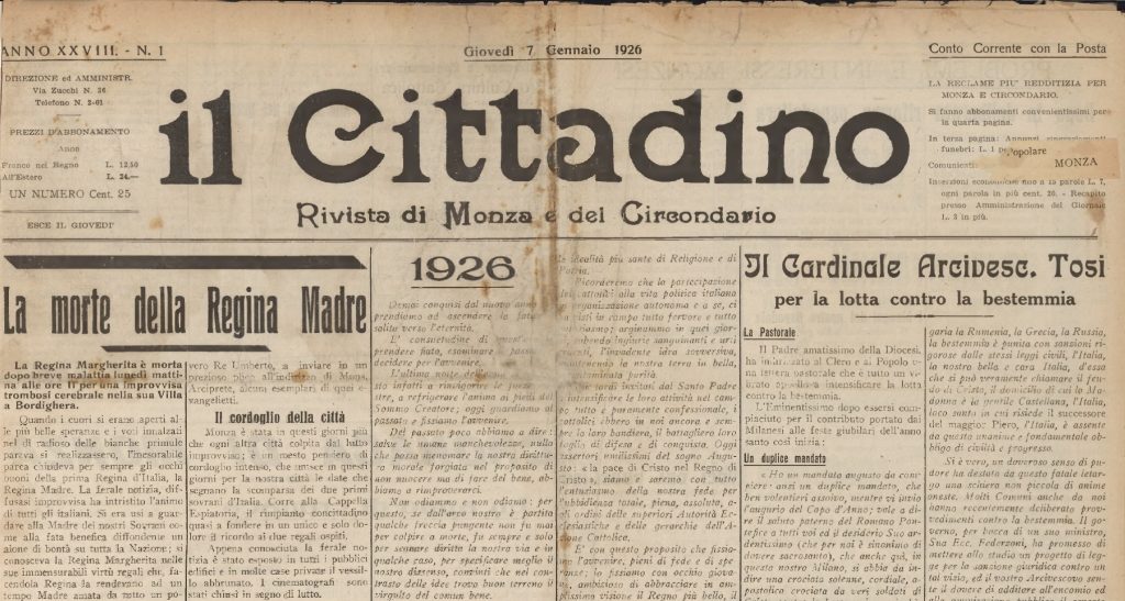 La morte di Margherita di Savoia sul Cittadino del 7 gennaio 1926