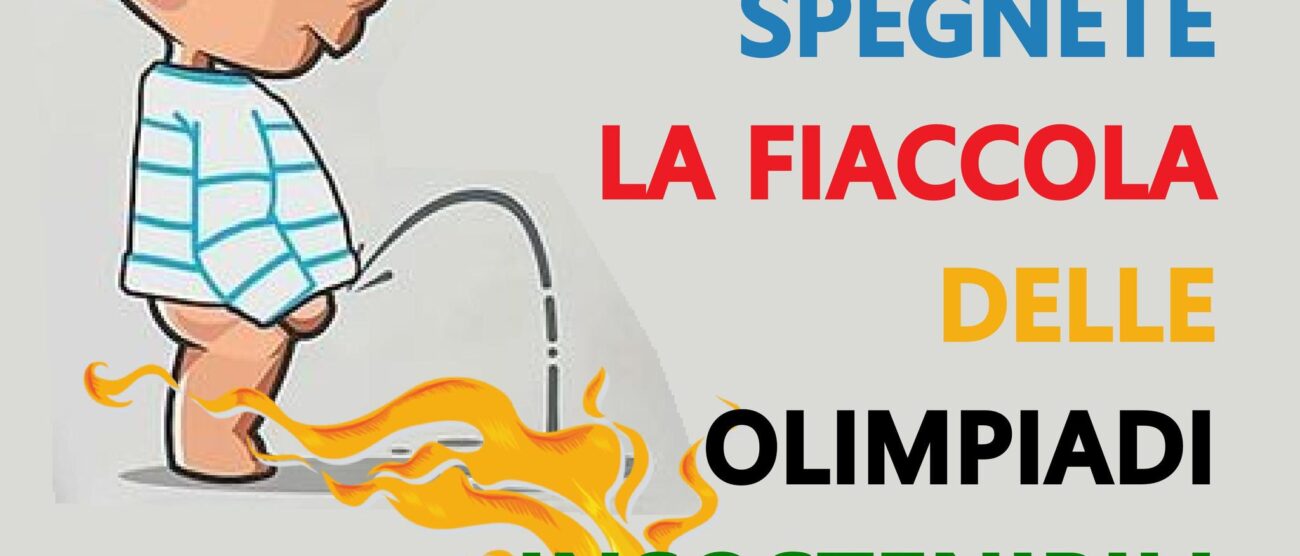 L'immagine di prostesta degli ambientalisti per le Olimpiadi Milano Cortina 2026