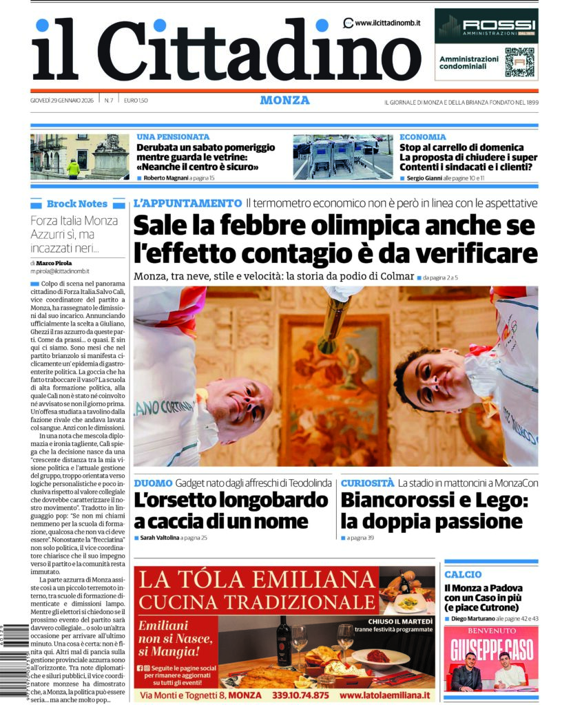 Il Cittadino prima pagina giovedì 29 gennaio 2026