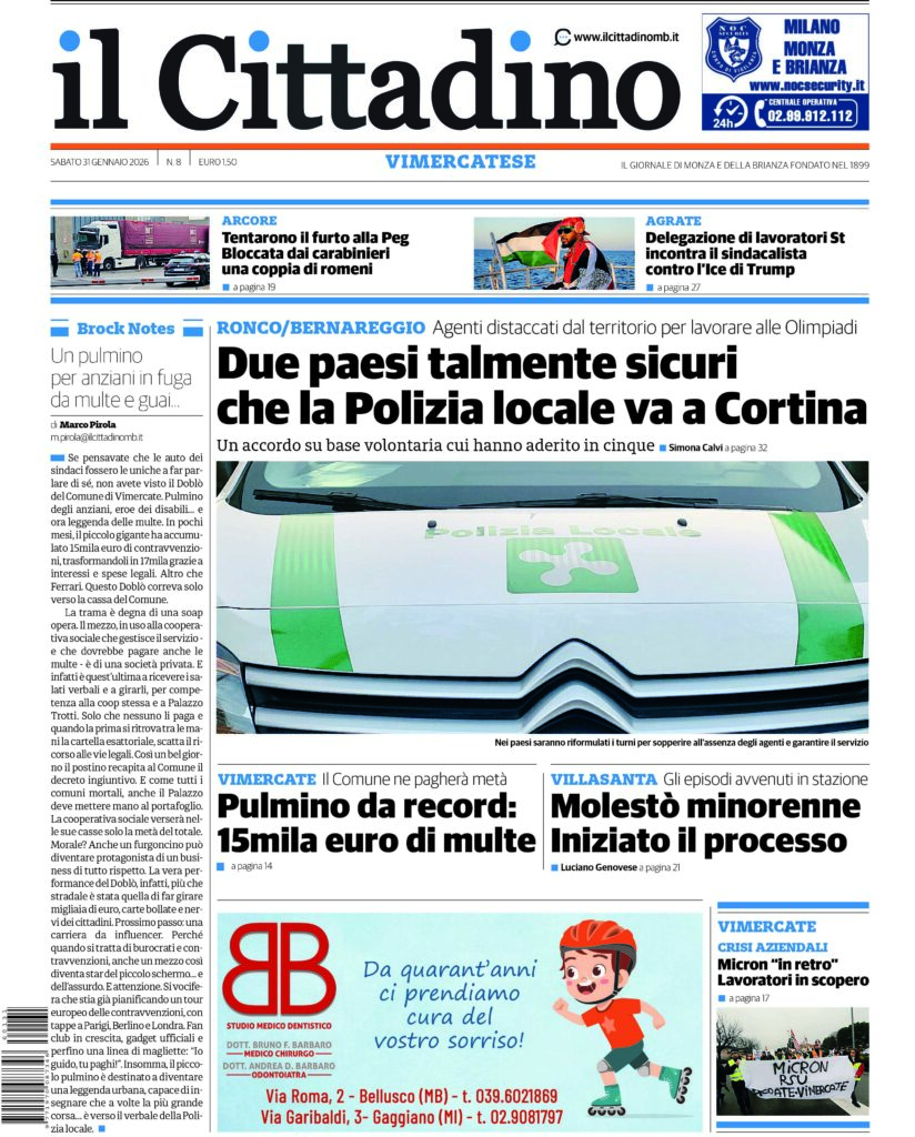Il Cittadino 31 gennaio prima pagina Vimercatese