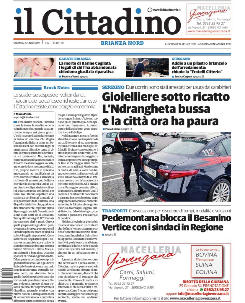 Il Cittadino 24 gennaio prima pagina Brianza Nord