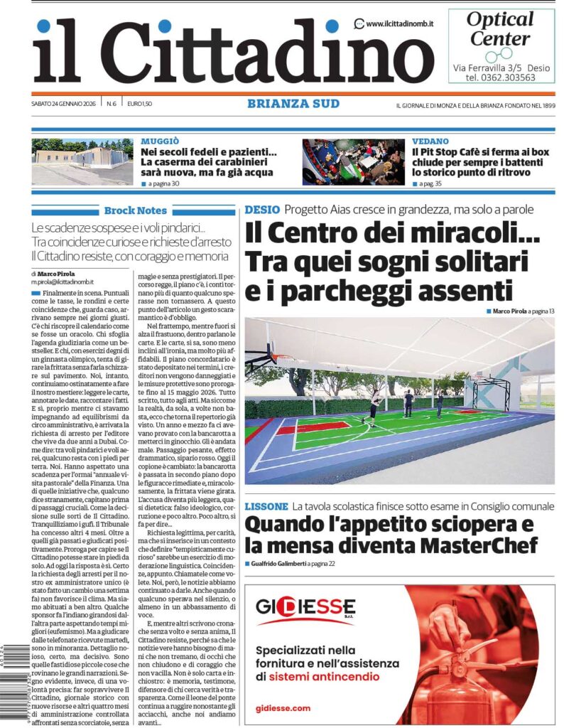 Il Cittadino 24 gennaio prima pagina Brianza Sud