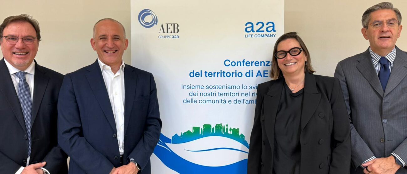 Conferenza del territorio AEB: Massimiliano Riva (Presidente AEB); Renato Mazzoncini (AD A2A); Annamaria Arcudi (AD AEB); Roberto Tasca (Presidente A2A)