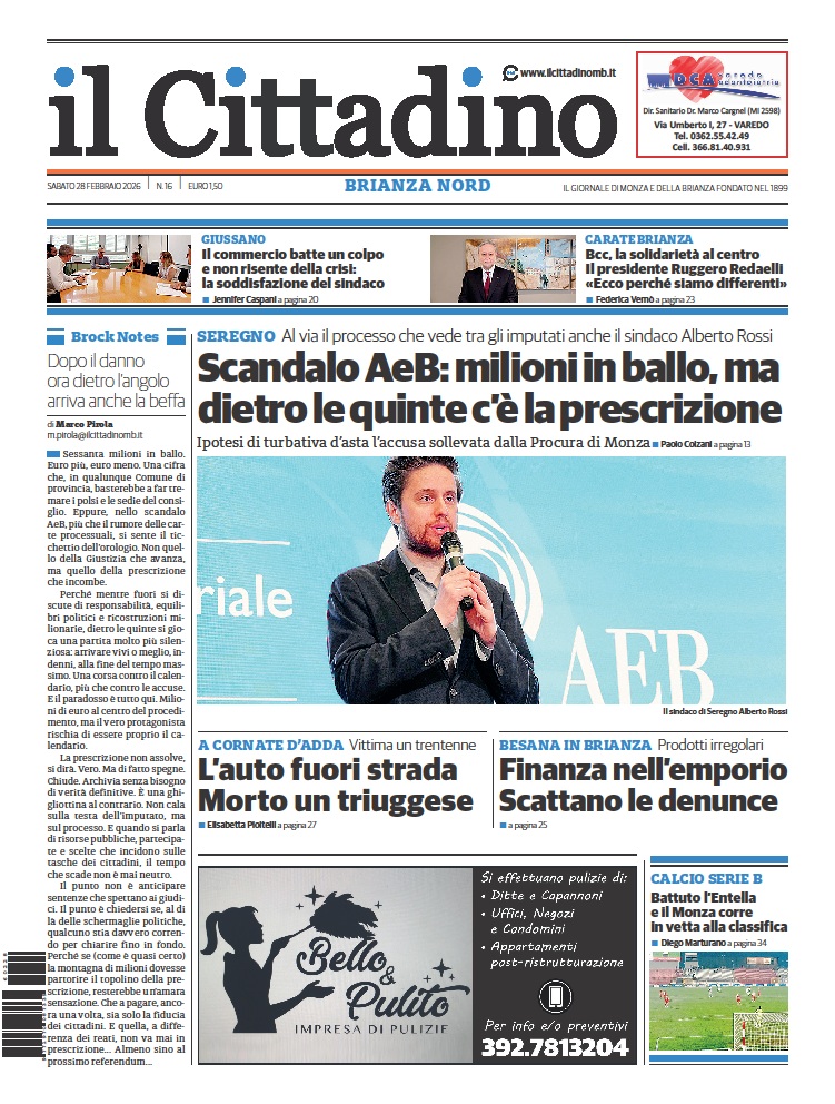 Il Cittadino 2026 prima pagina Brianza Nord 28 febbraio