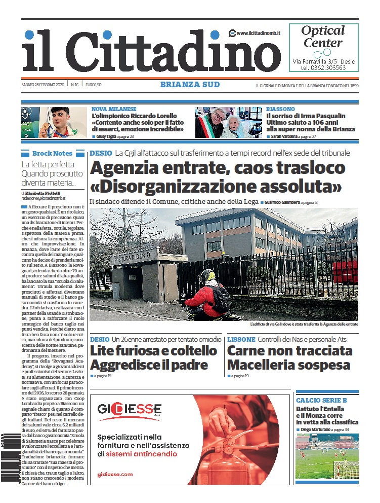 Il Cittadino 2026 prima pagina Brianza Sud 28 febbraio