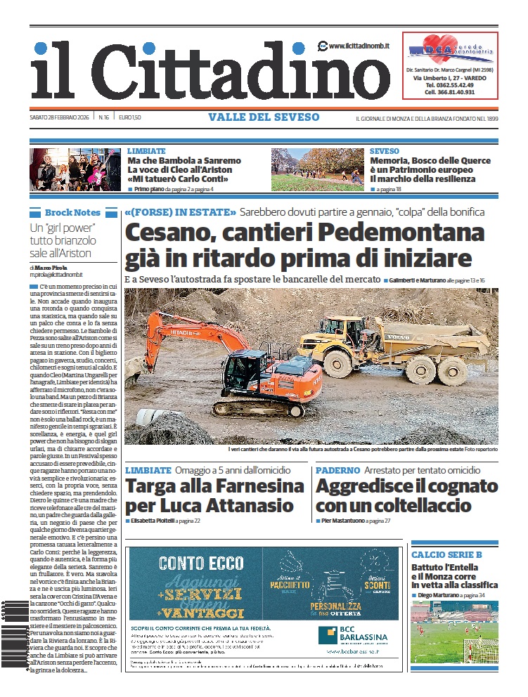 Il Cittadino 2026 prima pagina Valle del Seveso28 febbraio