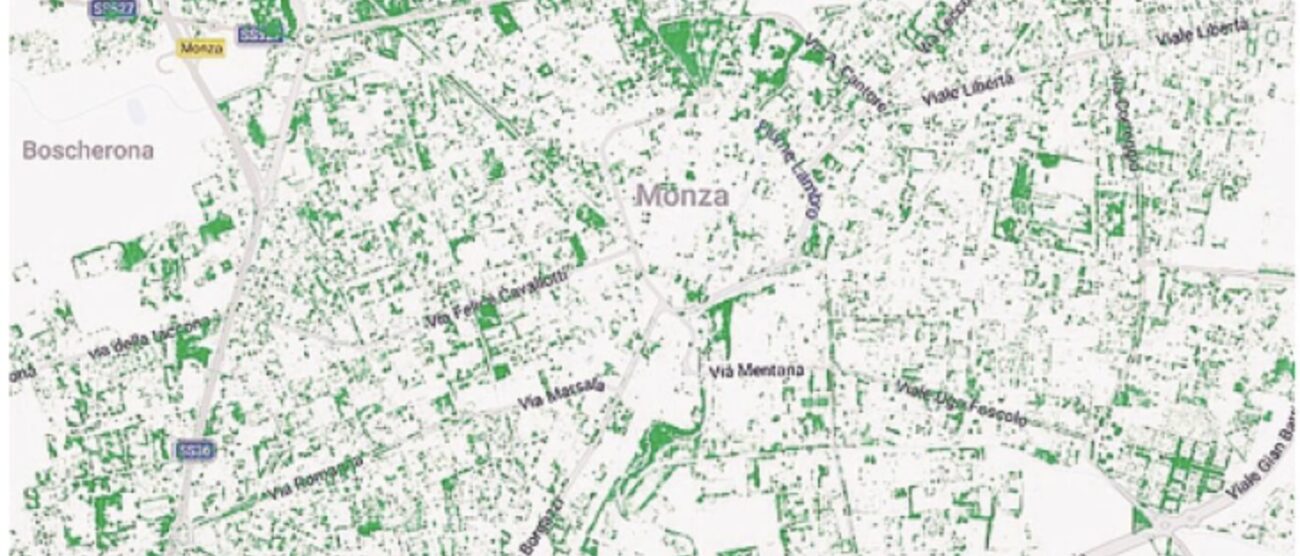 La mappa delle alberature di Monza secondo Google