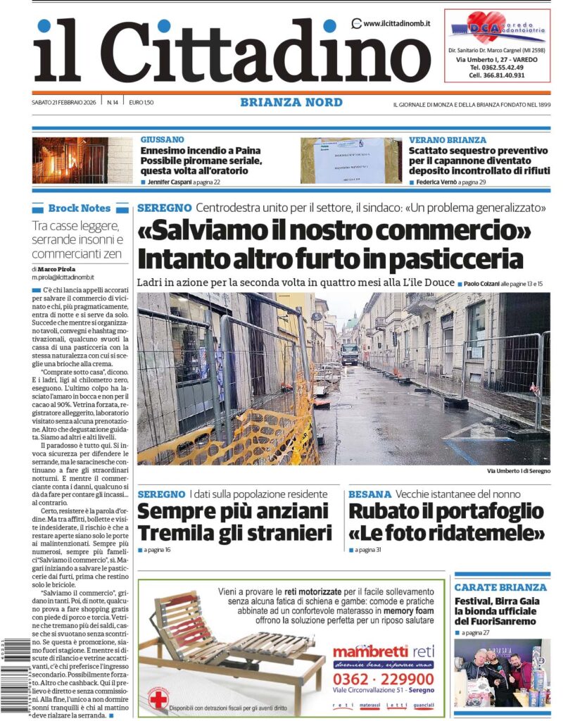 Il Cittadino prima pagina sabato 21 febbraio Brianza Nord