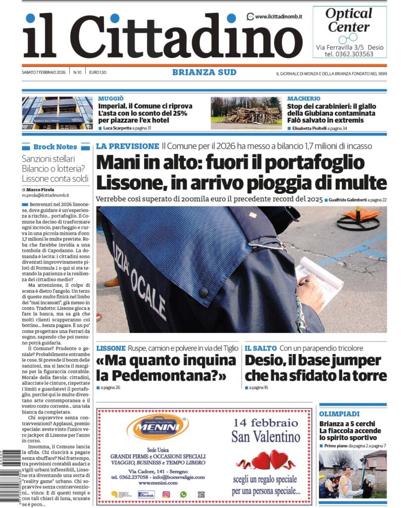 Il Cittadino 7 febbraio prima pagina Brianza sud