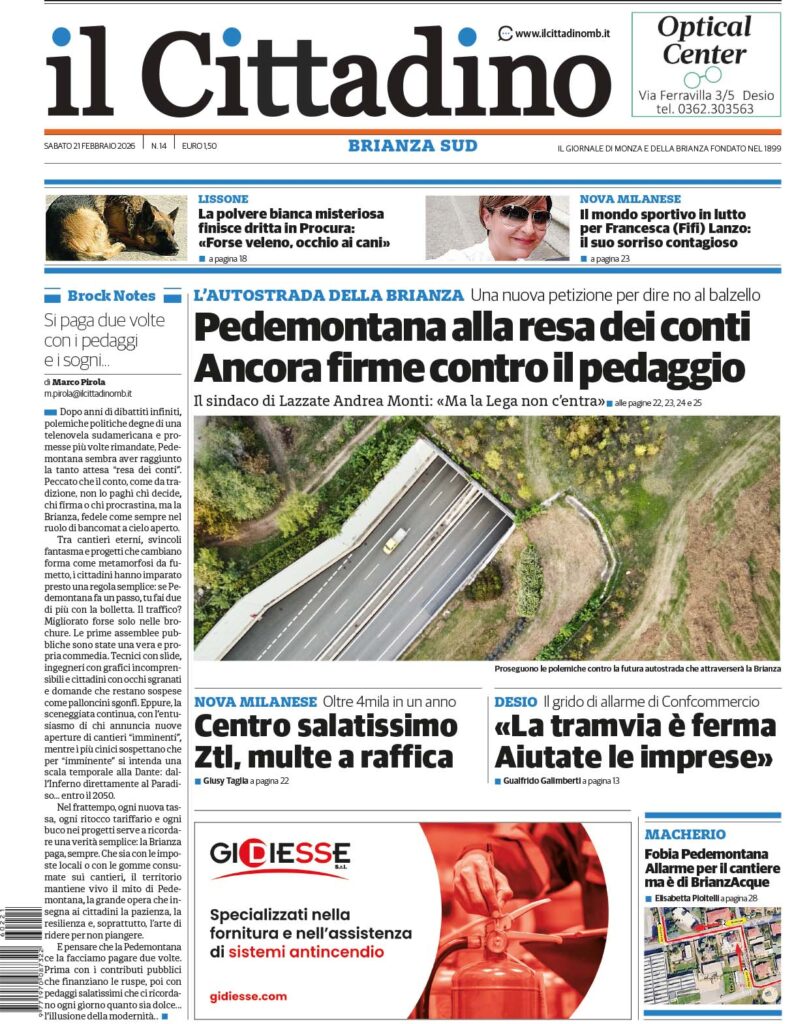 Il Cittadino prima pagina sabato 21 febbraio Brianza Sud