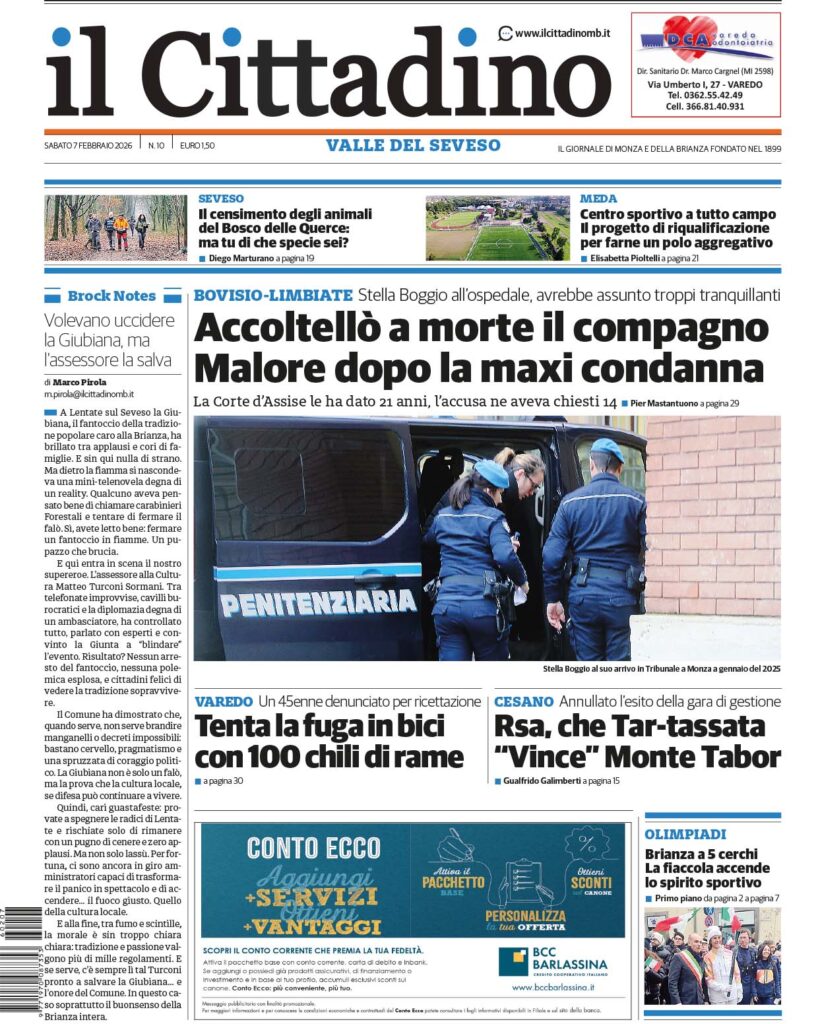 Il Cittadino 7 febbraio prima pagina Valle del Seveso