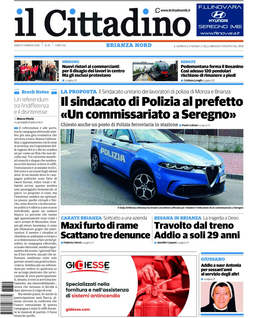 Il Cittadino prima pagina 14 marzo 2026 Brianza Nord