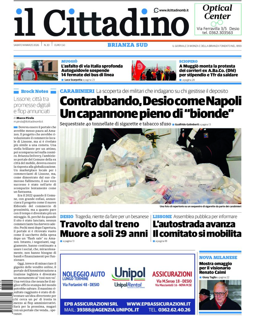Il Cittadino prima pagina 14 marzo 2026 Brianza Sud