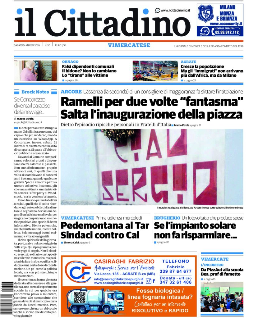 Il Cittadino prima pagina 14 marzo 2026 Vimercatese