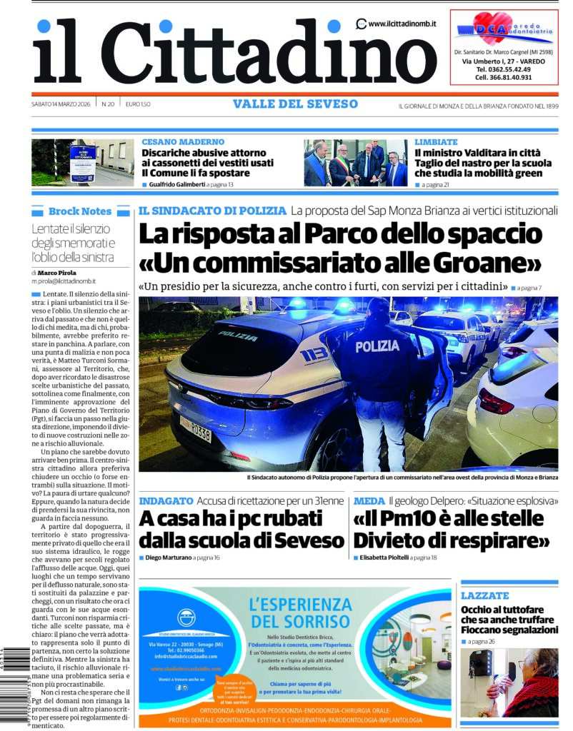 Il Cittadino prima pagina 14 marzo 2026 Valle del Seveso