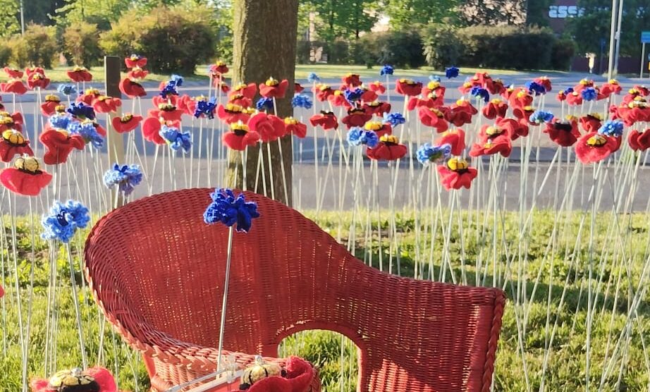 I fiori realizzati all'uncinetto posati per il 25 aprile a San Fruttuoso