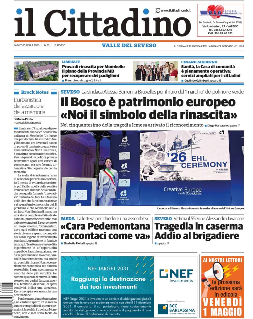 Il Cittadino prima pagina 25 aprile 2026 VS