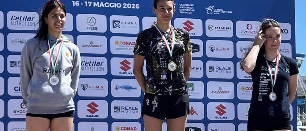 Lissone Triathlon 2026 Podio Loano f.le da sx Vittoria Facco, Giulia Bergamin, Chiara Varisco