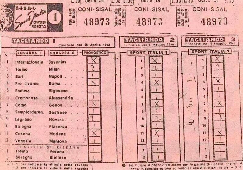 Seregno Prima schedina Sisal (poi Totocalcio) - 1946