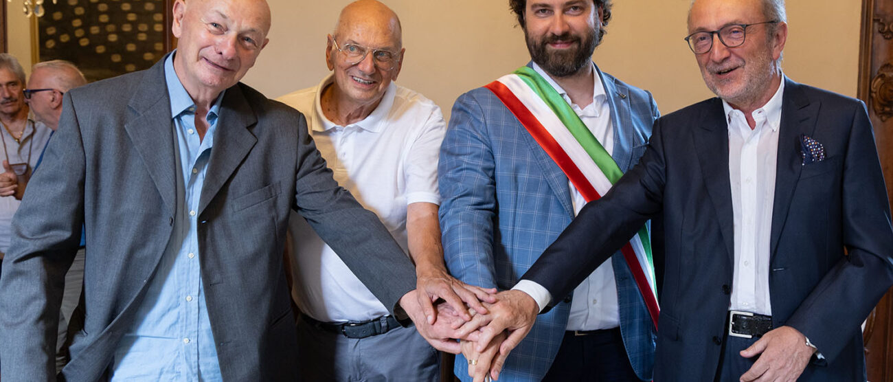 Vimercate Anniversario Vimercate città, giugno 2025: da sinistra Villa, Flumiani, Cereda, Brambilla