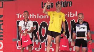 Lissone Triathlon 2026 podio Cat.M4 da sinistra A.Mazzotti Andrea Paolo Sala A.Arabi