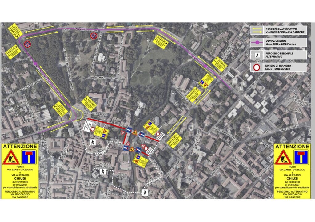 Monza Planimetria viabilità in centro per rifacimento ponti