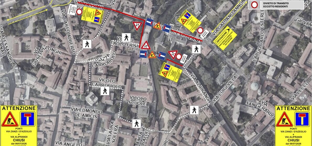 Monza Planimetria viabilità in centro per rifacimento ponti