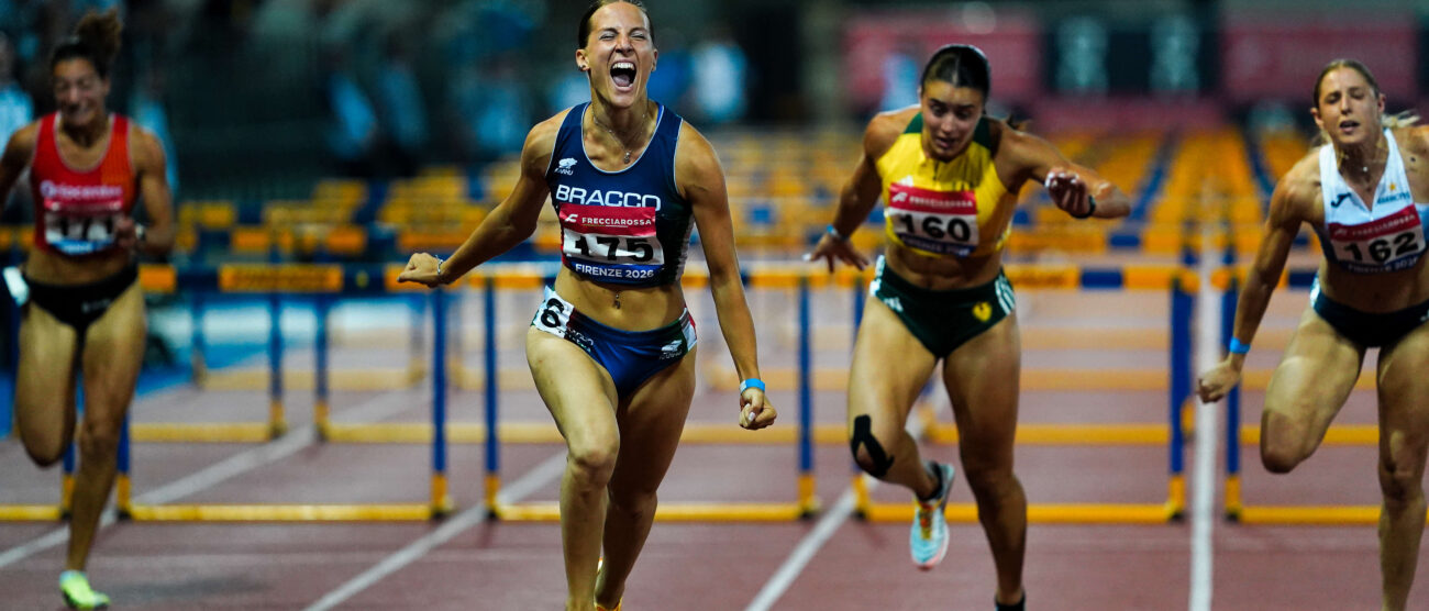 Atletica Assoluti Firenze Polzonetti arrivo 100 hs- foto Grana:Fidal