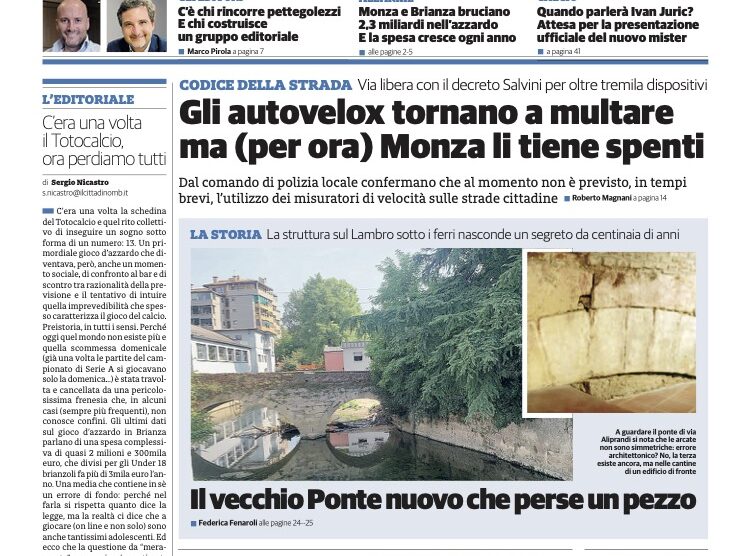 Prima pagina il Cittadino Monza 16 lug 2026