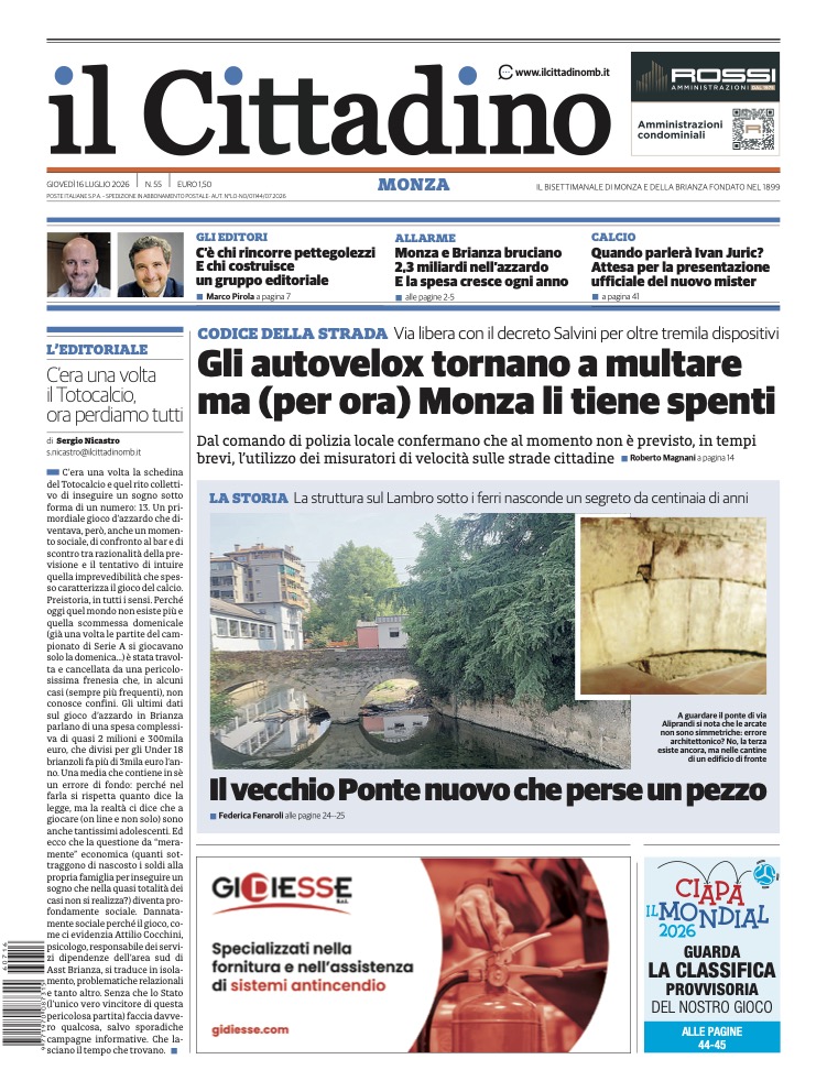 Prima pagina il Cittadino Monza 16 lug 2026