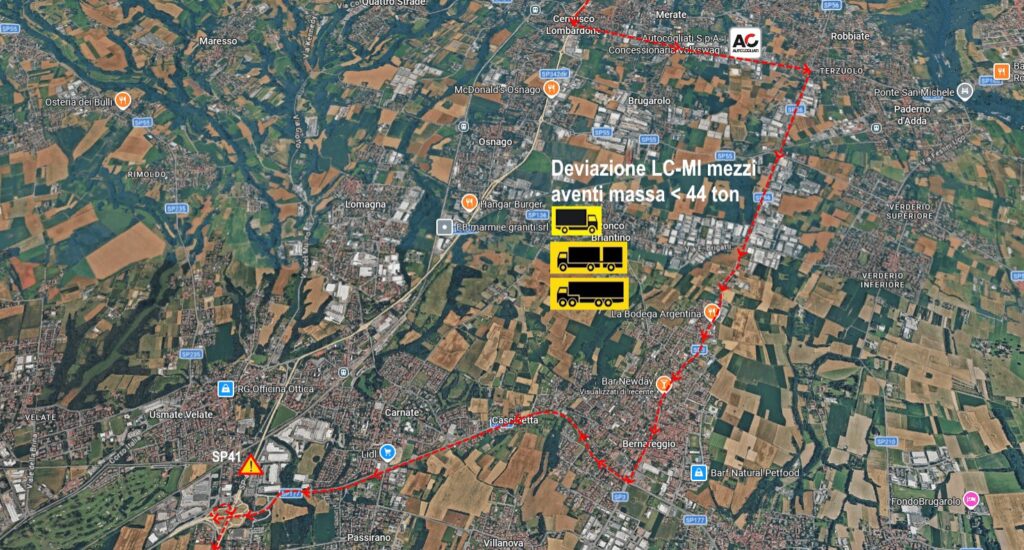 Usmate lavori ponti itinerario da Lecco più 3.5 ton