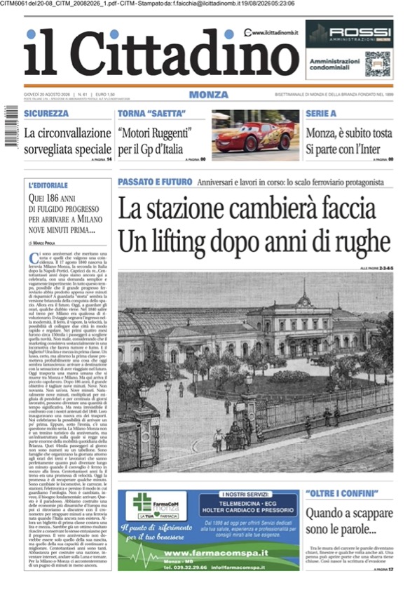 Il Cittadino Monza 20 agosto 2026