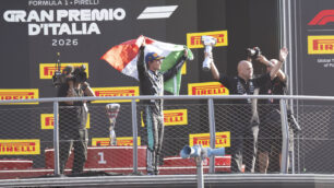 La gioia di Antonelli sul podio a Monza
