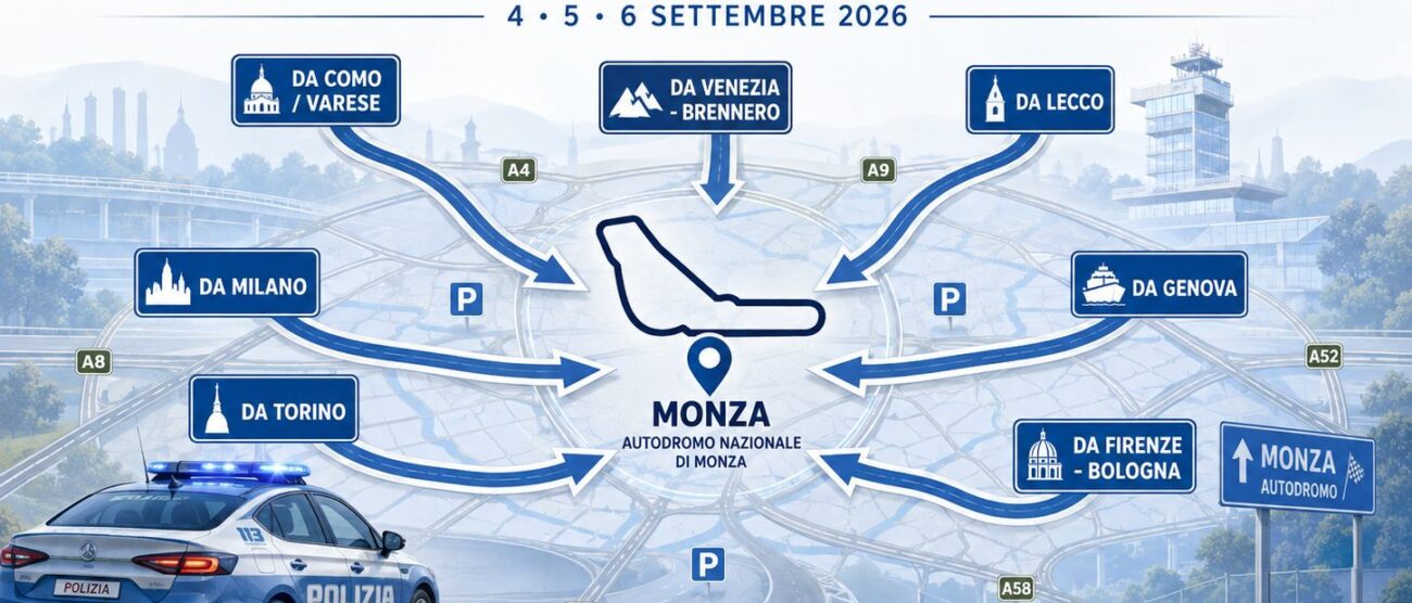 La mappa degli itinerari consigliati per arrivare a Monza