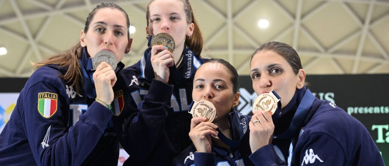 Arianna Errigo terza in Coppa del Mondo con Volpi (3°), Favaretto (1) e Batini (2) foto Federscherma