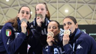 Arianna Errigo terza in Coppa del Mondo con Volpi (3°), Favaretto (1) e Batini (2) foto Federscherma