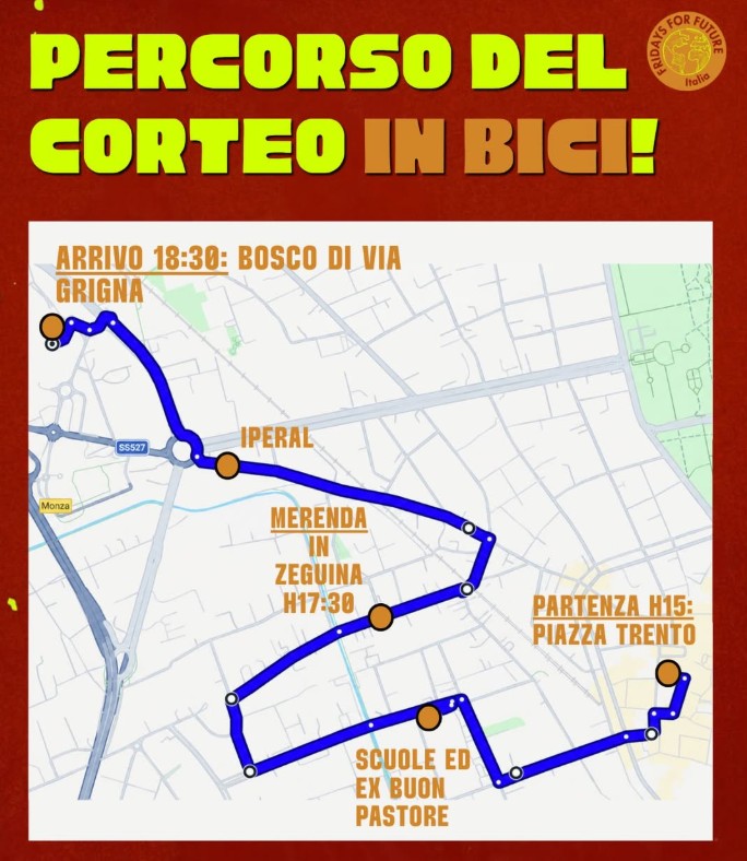 Sciopero del clima Monza percorso bici